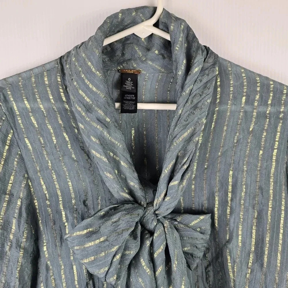 Chico's Black Label Silk Blend Metallic Blouse Blueish Grey Color Chico's Size 0 - Picture 6 of 13